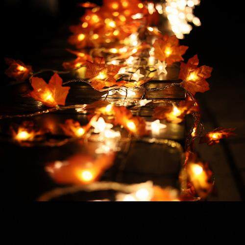 户外太阳能彩灯串灯枫叶装饰灯挂树木发光树叶挂灯过年氛围灯led