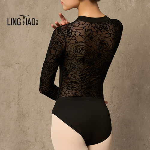 领跳芭蕾形体练功服黑色长袖体服