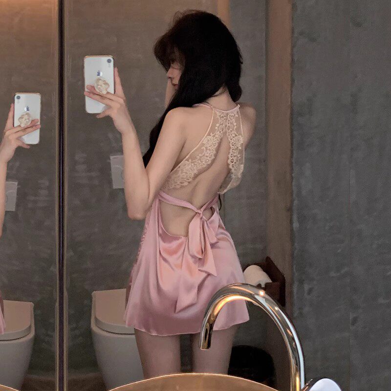 鹿叔：温柔女人味*性感睡衣女春夏缎面纯欲风镂空蕾丝吊带睡裙