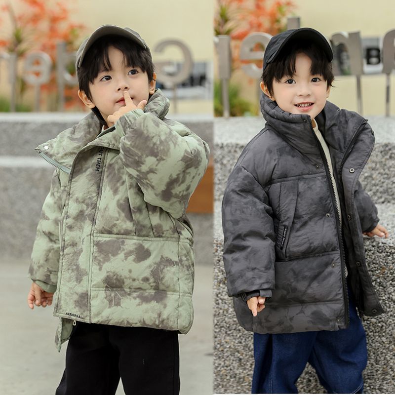 儿童羽绒服男童宝宝洋气迷彩印花小童中长款学生加厚白鸭绒外套冬