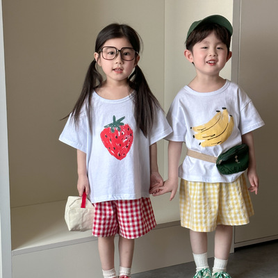 儿童睡衣水果套装宝宝夏季纯棉a类新款男童短袖裤套装女童家居服