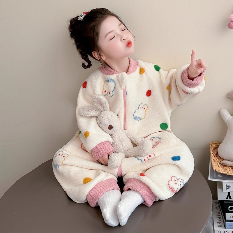 女童睡衣连体秋冬季珊瑚绒加厚女孩儿童睡袋法兰绒婴儿宝宝防踢被