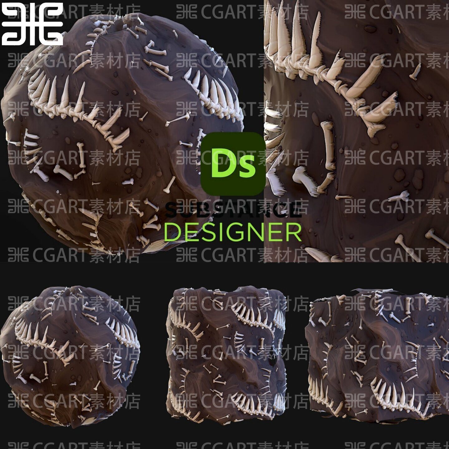Substance Designer风格化地面骨骼骨头纹理材质球sd材质球sp材质