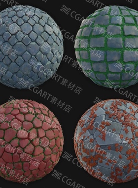 Substance Designer风格化地面地砖苔藓铺路石块纹理SD SP材质球