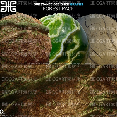 Substance Designer森林地面硫磺矿床裂泥浆纹理sd材质球sp材质球