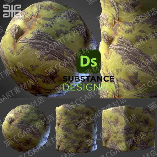 Substance Designer风格化地形草地悬崖岩石山体纹理sd材质球sbs