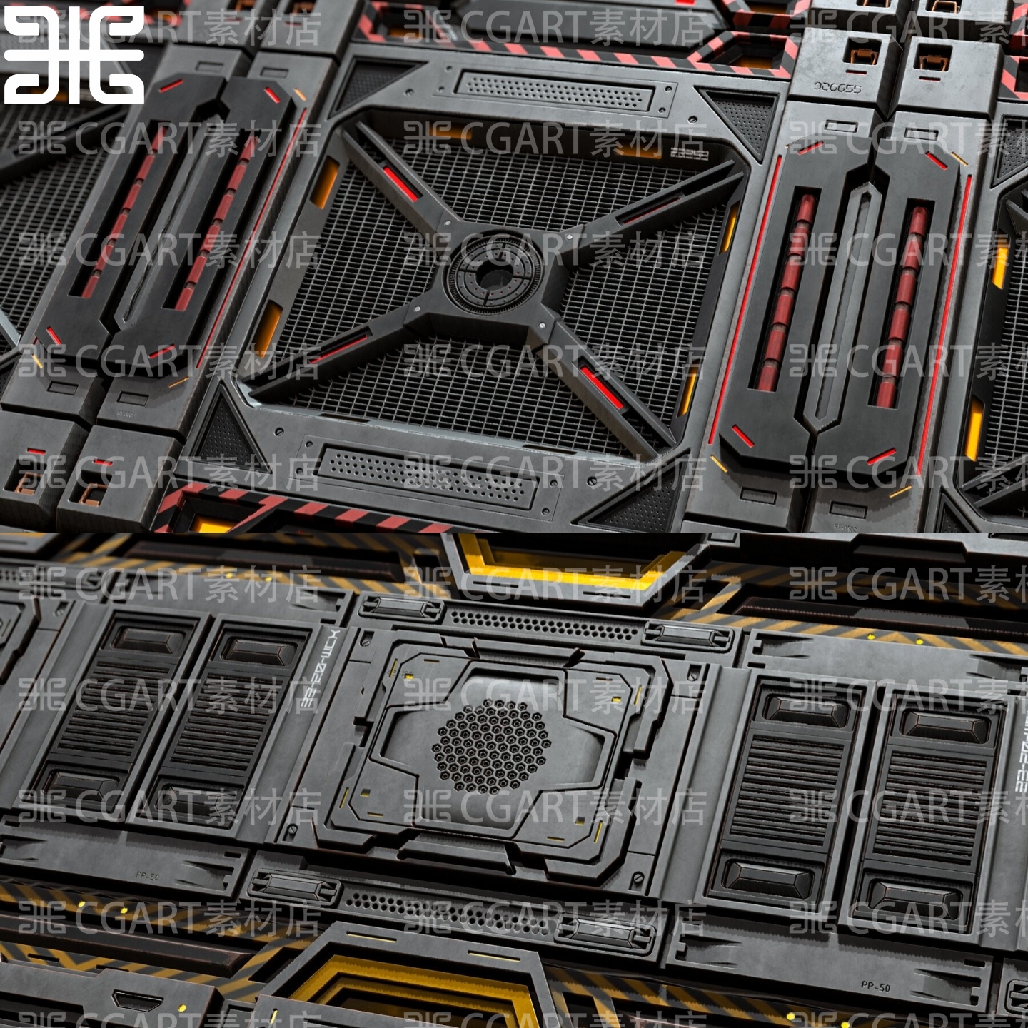 20种substance designer科幻机械墙面板硬表面纹理贴图sd材质球pt