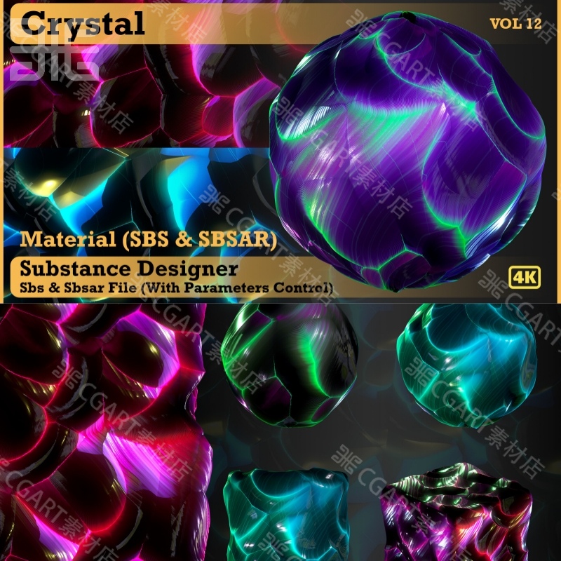 Substance Designer风格化曜石水晶岩石材质sd宝石晶体材质球sbs