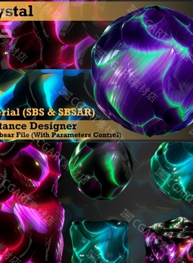 Substance Designer风格化曜石水晶岩石材质sd宝石晶体材质球sbs