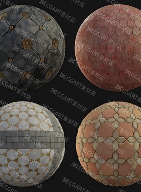 7种Substance Designer风格化地面地砖规则铺路石块纹理SD SP材质