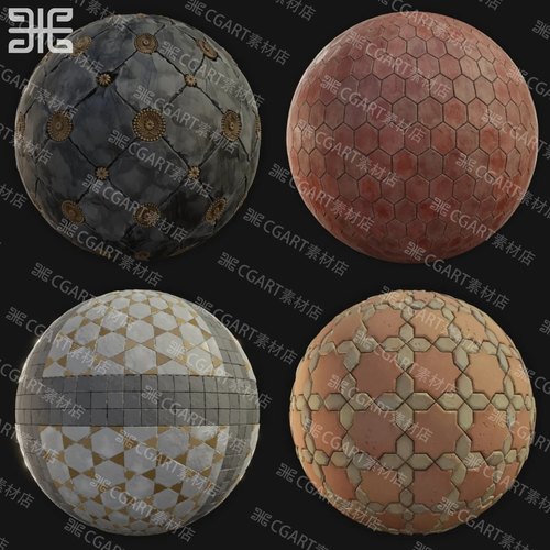 7种Substance Designer风格化地面地砖规则铺路石块纹理SD SP材质