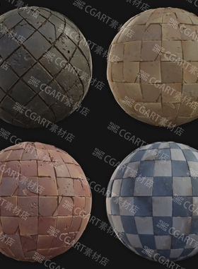 8种Substance Designer风格化地面地砖石块地板砖纹理SD材质球sp