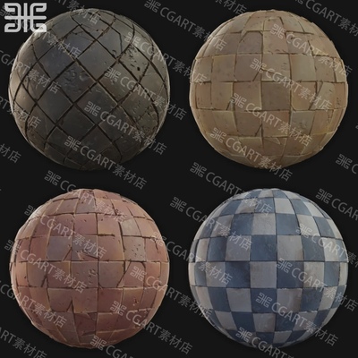 8种Substance Designer风格化地面地砖石块地板砖纹理SD材质球sp