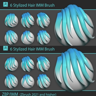 zbrush风格化毛发头发短发笔刷卡通毛发IMM笔刷ZB画笔ZBP
