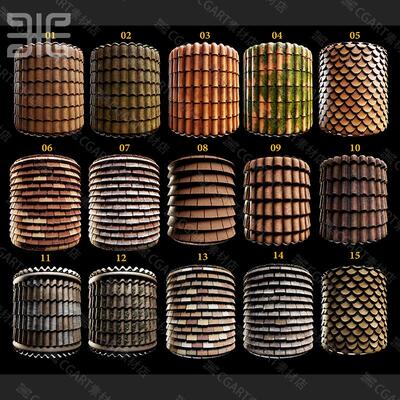 SP风格化房屋建筑屋顶瓦片Substance Painter卡通青苔瓷片材质球