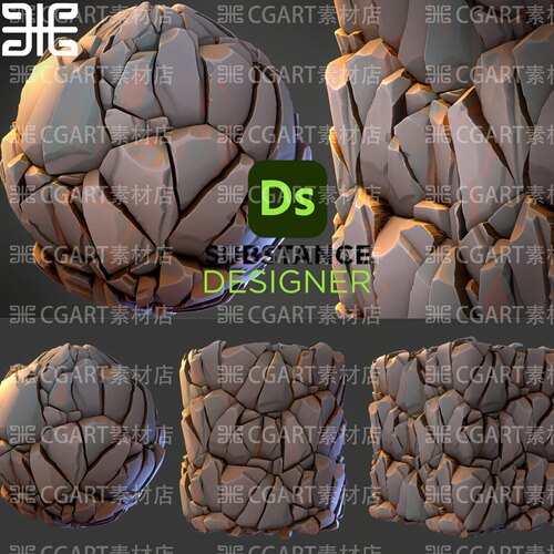 10种Substance Designer风格化岩石悬崖石块矿石纹理贴图sd材质球