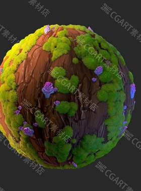 Substance Designer风格化腐朽树皮苔藓材质球老树干纹理SD材质