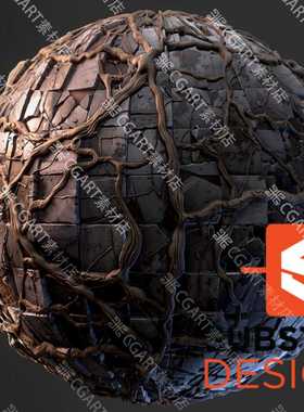 Substance Designer风格化破损地板砖块树根材质地面旧瓷砖SD材质