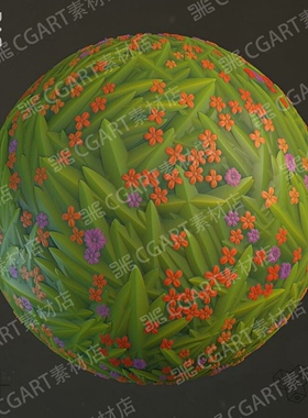Substance Designer风格化草坪鲜花纹理材质卡通草丛小花sd材质球