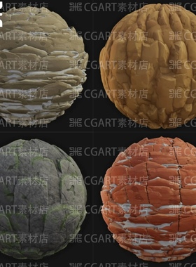 4种substance designer SD风格化岩石苔藓白雪悬崖纹理材质球SBS
