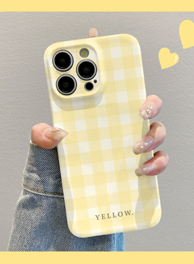 凤凤适用苹果华为荣耀OPPO一加vivo红米iPhone16手机壳小米15极简黄色格子mate70全包x200/reno12菲林p手机壳