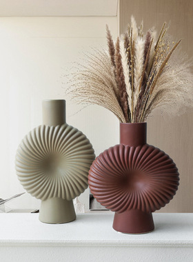 北欧简约条纹陶瓷花瓶摆件家居玄关客厅电视柜茶几餐桌插花装饰品