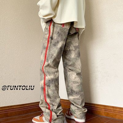 迷彩裤子高街美式工装裤男潮牌设计感小众直筒宽松冲锋长裤男生