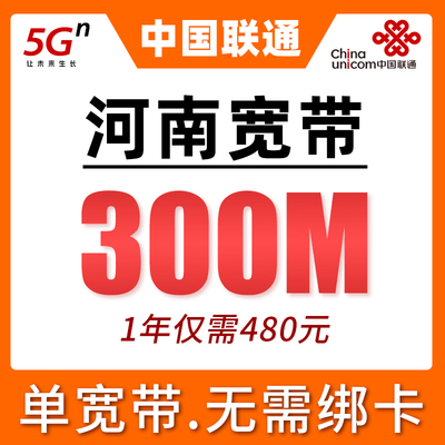 河南联通宽带套餐新装办理300M1年480元单宽带24小时全省上门安装