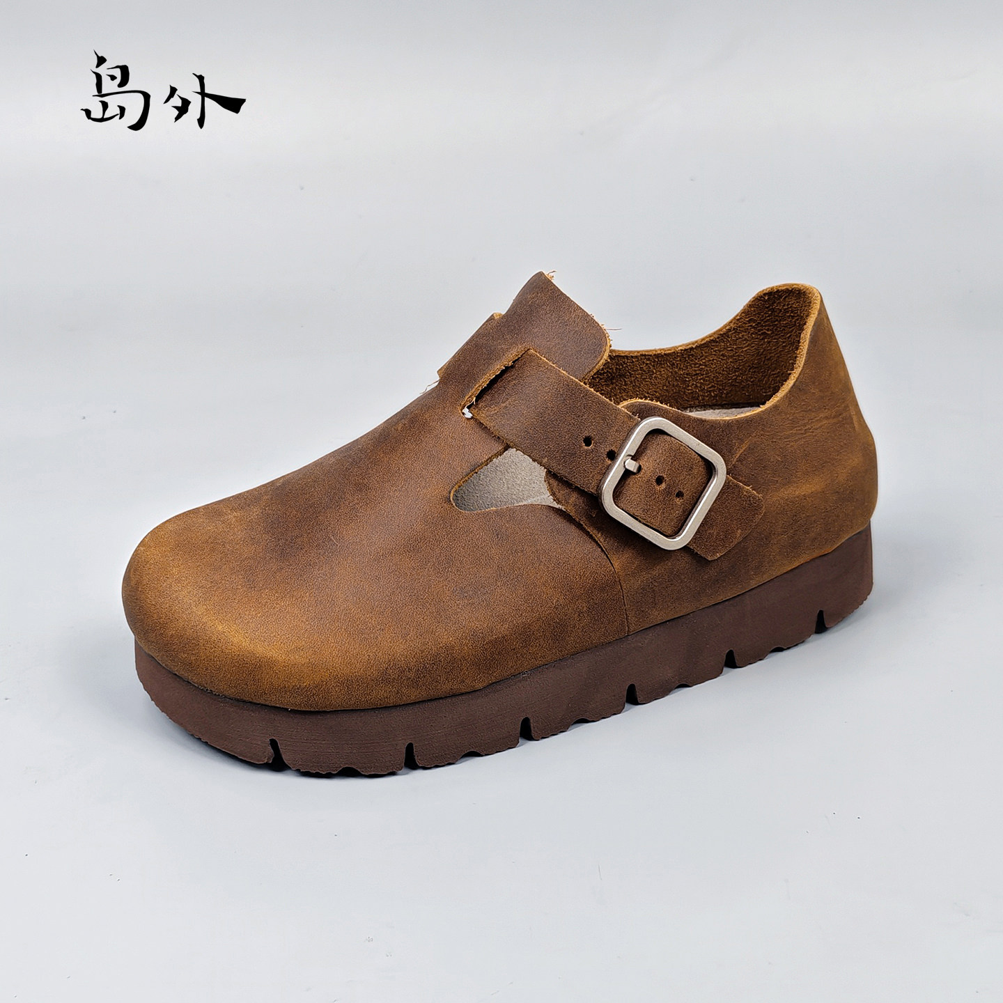 岛外DAOWAI勃肯鞋厚底4cm增高鞋女博肯休闲复古文艺软木单鞋2308