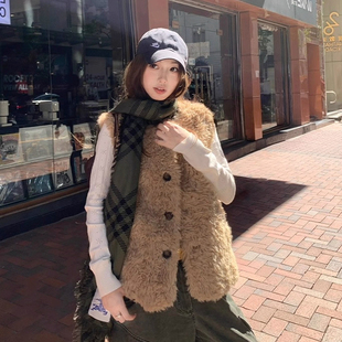 皮草上衣 秋冬仿水貂无袖 毛毛外套女马甲背心皮毛一体短款 2025新款