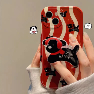 条纹小狗支架适用于vivox300pro手机壳x200x90x80PRO70t女款y500/200GT/y300i保护套s50S30PRO/20/19nex直边