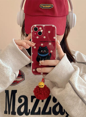 黑色猫咪毛球适用于oppoA6PRO手机壳A5A3pro/A2m保护套A97可爱a93创意a83a79全包A78女A52小众/A15S/a11X透明