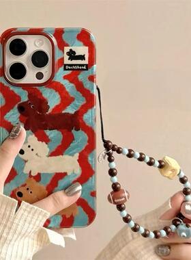 条纹腊肠狗适用于三星s25plus手机壳s24+s23/s22/s21FE新款保护套note20ultra/s10/9/8女防摔A54/53羽纱