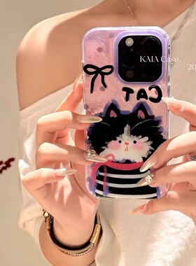 涂鸦插画猫咪适用于小米17手机壳15/14ultra/13pro12T新款note15pro+14R/k80/70/60/女civi5PRO/4羽纱保护套
