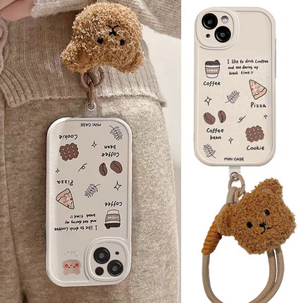 咖啡小熊挂绳适用于opporeno15pro手机壳14/13/12pro新款reno8/7/6/5pro+保护套r17/r15xr11r9s全包ace2直边
