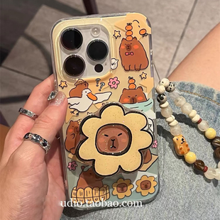 水豚支架手链适用于oppoA6pro手机壳A5A3proa93sA2pro可爱a57A2m保护套防摔a11全包A97女A92S小众a78a58x魔方