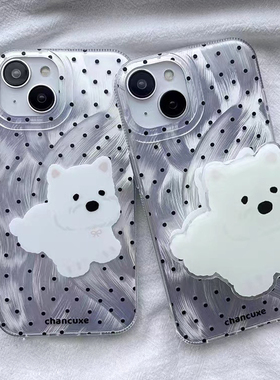 黑色波点小狗适用于oppo A6pro/A5手机壳A3A2x/1/a96创意A2m女a11x/sA93/78保护套A58x/a35/a32/A9x全包羽纱