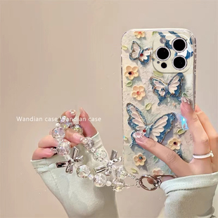 蓝光水钻蝴蝶适用于oppo reno14pro手机壳13/12pro10/9/8保护套新款reno7/6女renoace2全包r17/15x/11st魔方