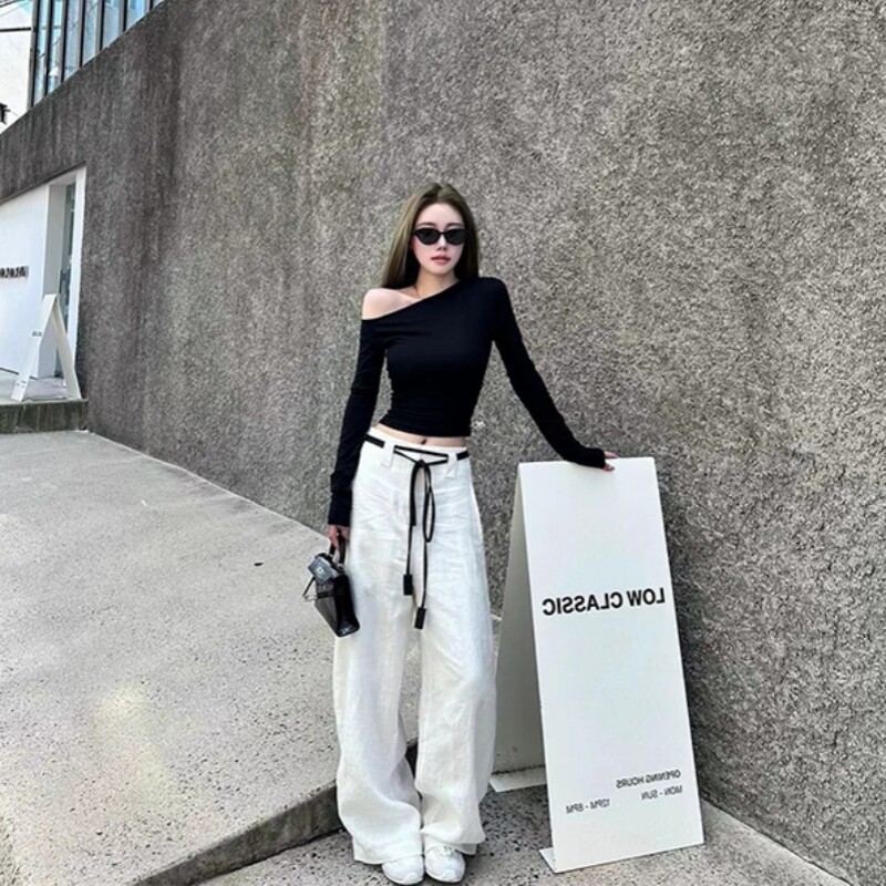 VKSOD辣妹斜肩上衣女高级感套装图片
