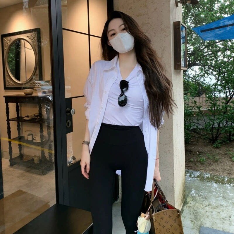 法式显瘦衬衫高腰打底裤套装女装图片