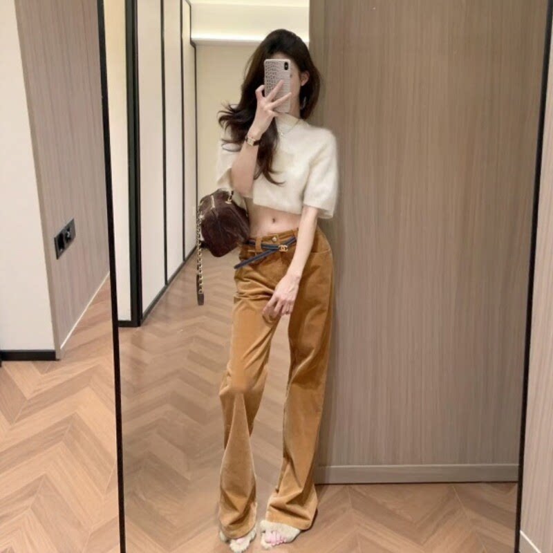 老钱风穿搭高端小资小套装秋季一整套短款针织衫上衣气质休闲长裤