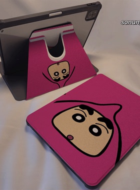 倚琪 玫红小新2025新款iPad10/9保护壳适用苹果air5/4/3透明8旋转10.2卡通Pro12.9/13亚克力mini7平板硅胶套6