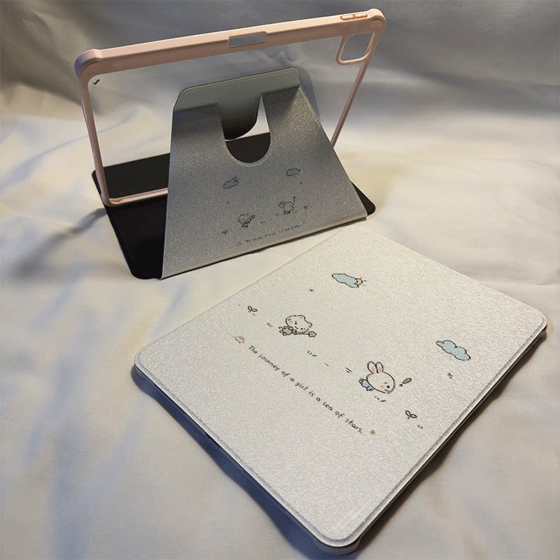 倚琪云朵猫兔2026新款小米平板8保护壳适用11英寸红米pad7带笔槽旋转电脑pro6透明卡通12.4寸7Spro硅胶套