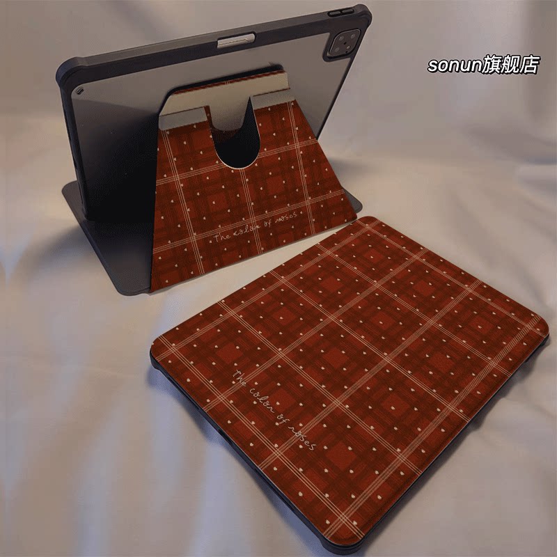 倚琪 爱心红格2025新款小米平板8保护壳适用11英寸红米pad7带笔槽旋转电脑pro6透明卡通12.4寸7Spro硅胶套