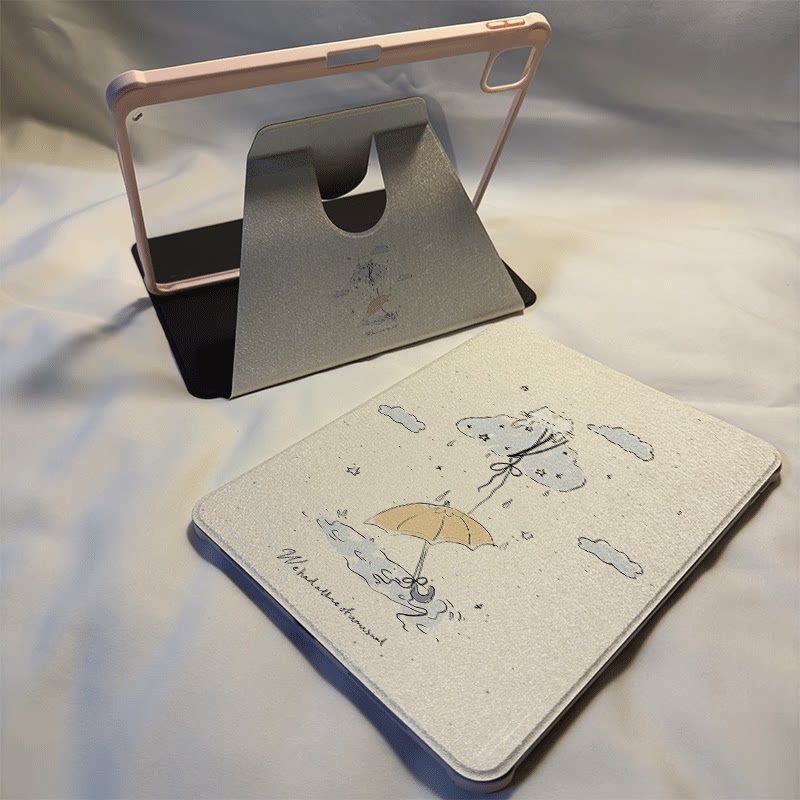 倚琪雨伞小猫2026新款小米平板8保护壳适用11英寸红米pad7带笔槽旋转电脑pro6透明卡通12.4寸7Spro硅胶套