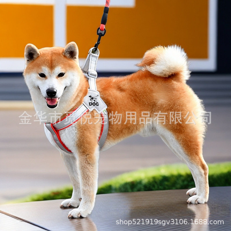 爆款胸背套装狗狗牵引绳反光胸背带项圈背带背心式带牵引耐用舒适