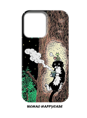 油画树洞喝茶小猫适用于苹果17promax手机壳16创意iPhone14小米151可爱2/13磨砂华为nova14保护套防摔红米k90