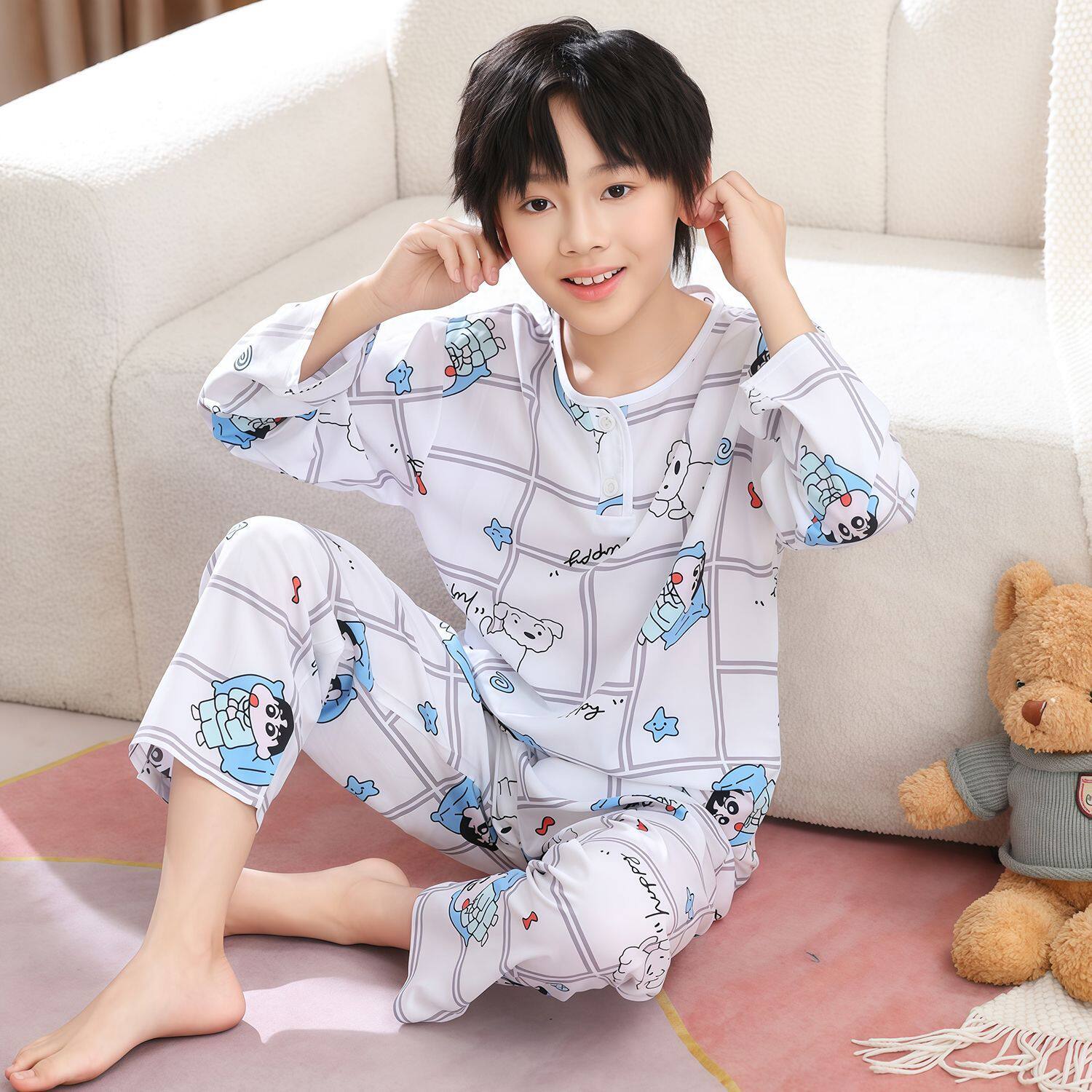 凉~轻薄透气棉绸儿童睡衣家居服