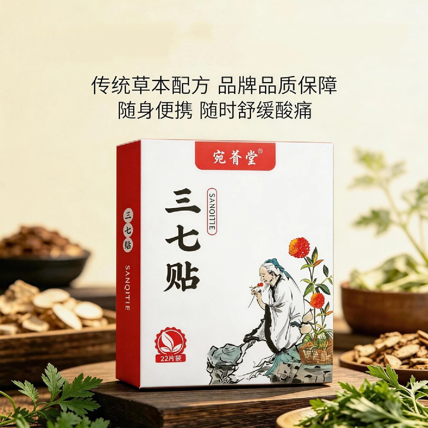 宛菁堂三七贴颈肩腰腿不适腰椎关节贴艾草贴艾灸贴全身热敷温灸贴