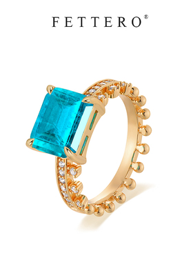 fettero 铜合金戒指 【金色蓝珠子锆皇冠戒指】气质轻奢蓝色镶嵌
